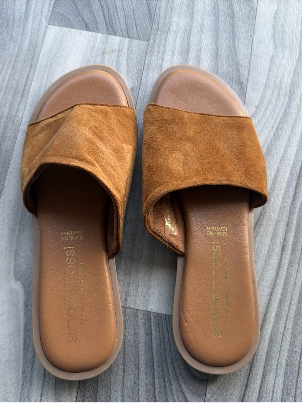 Simona Rossi Brown Genuine Leather Women's Slide Sandals Slip On Size 8